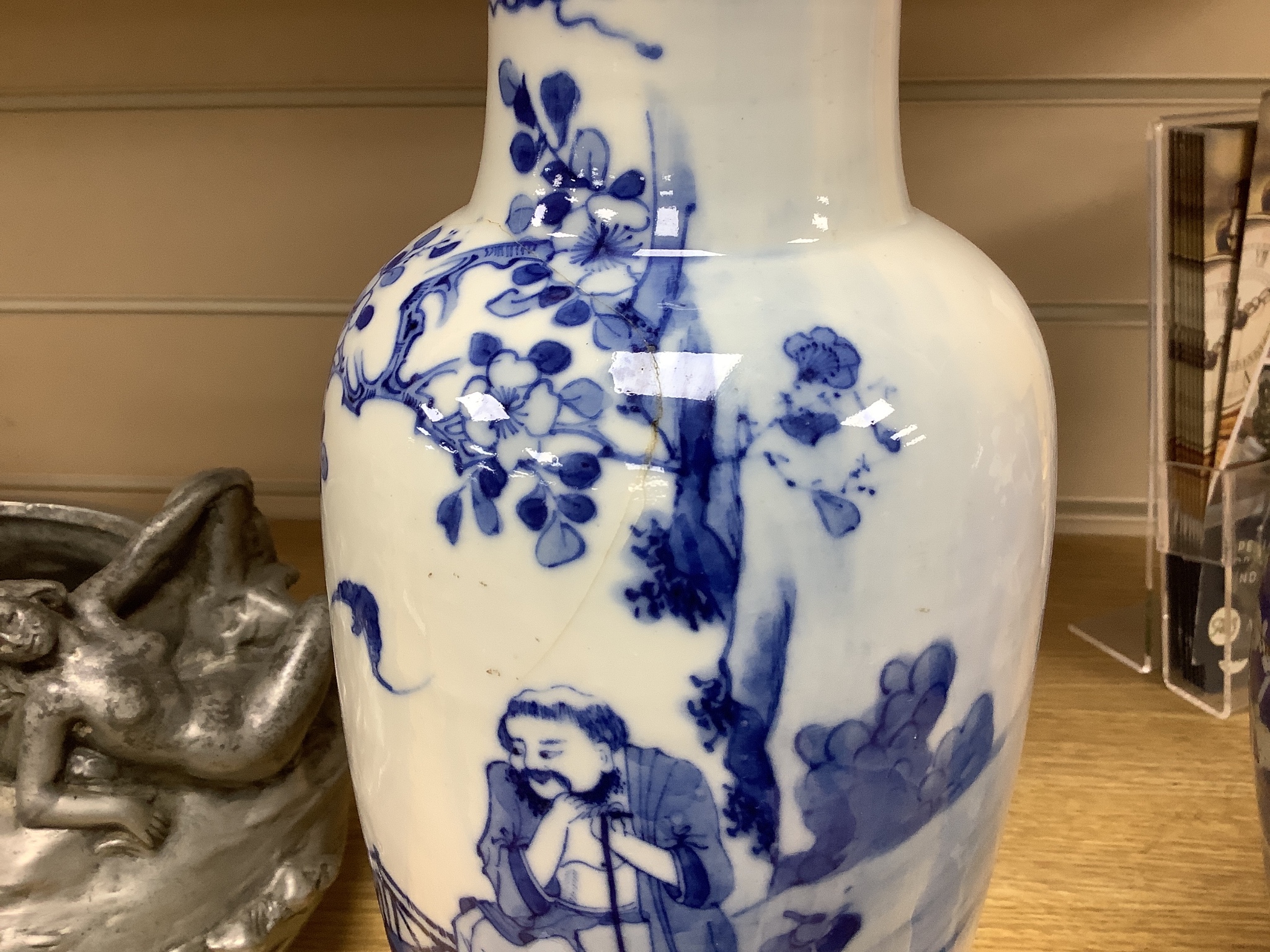 A Chinese prunus baluster vase, 26cm, and a Chinese blue and white baluster vase, both late 19th century